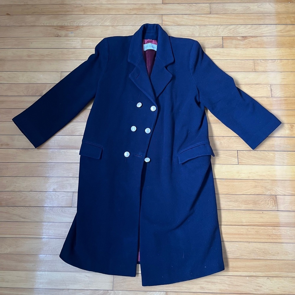 Holt Renfrew Vintage Navy Blue Women Virgin Wool Trench Coat Overcoat Size 7/8